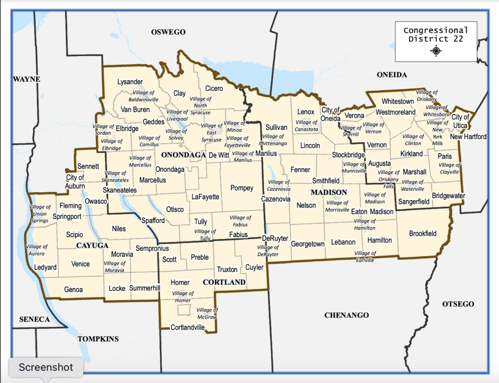 Democratic Women of Cayuga County US Congressional District 22 Map